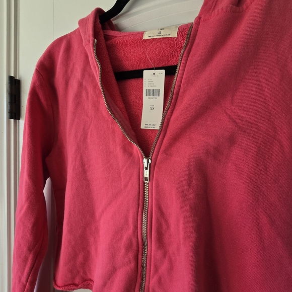 NWT Anthropologie t.la Cropped Zip Hoodie XS Pink Made in USA Raw Hem Y2K - Picture 9 of 13